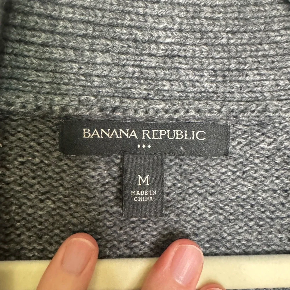 Banana Republic Mens Cotton Blend Cardigan M Grey Shawl Collar Preppy Academia